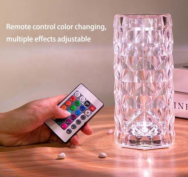 🌸 Lampe de Table LED Cristal avec Télécommande et Haut-Parleur Bluetooth